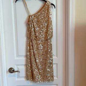 One shoulder gold sequin dress - size 0